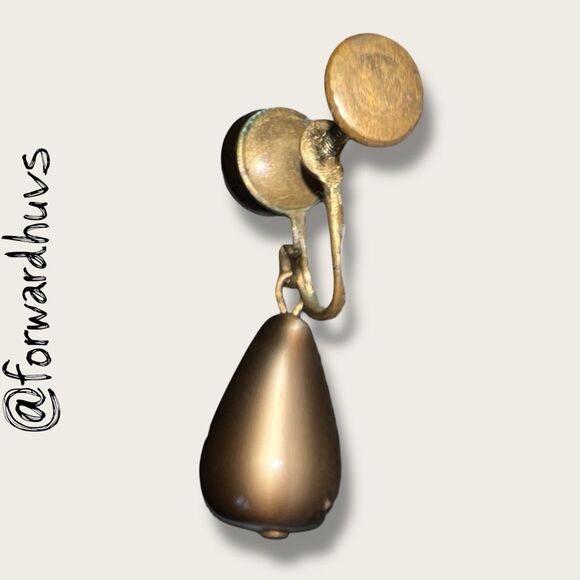 Vintage Screw-Back Earrings – Glossy Brown Teardrop and Round Beads - Picture 5 of 10